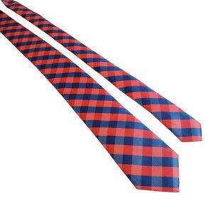 Izod Mens Pink Blue Plaid Tie Vintage Skinny Tie Designer Gift Baby Reveal